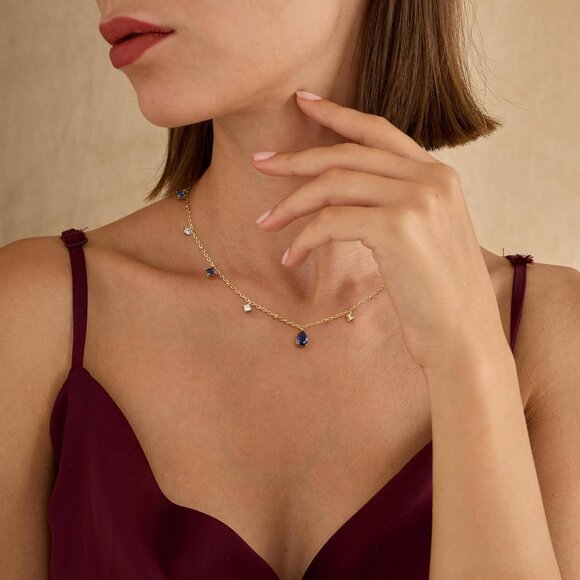 Elegant Gold Teardrop Necklace for Women with Sparkling Cubic Zirconia in 5 Colo - Picture 3 of 6